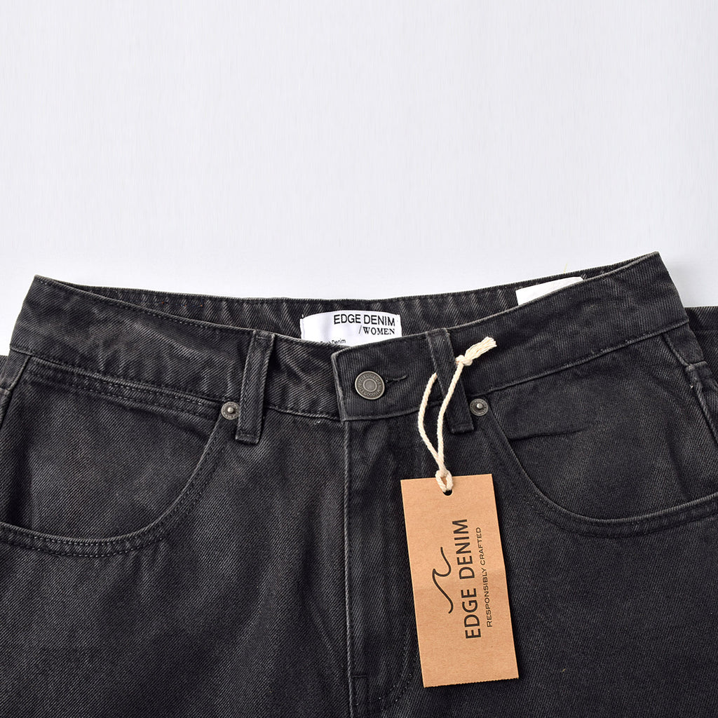 Custom Women's Waxed Coat Black Baggy Fit Jeans