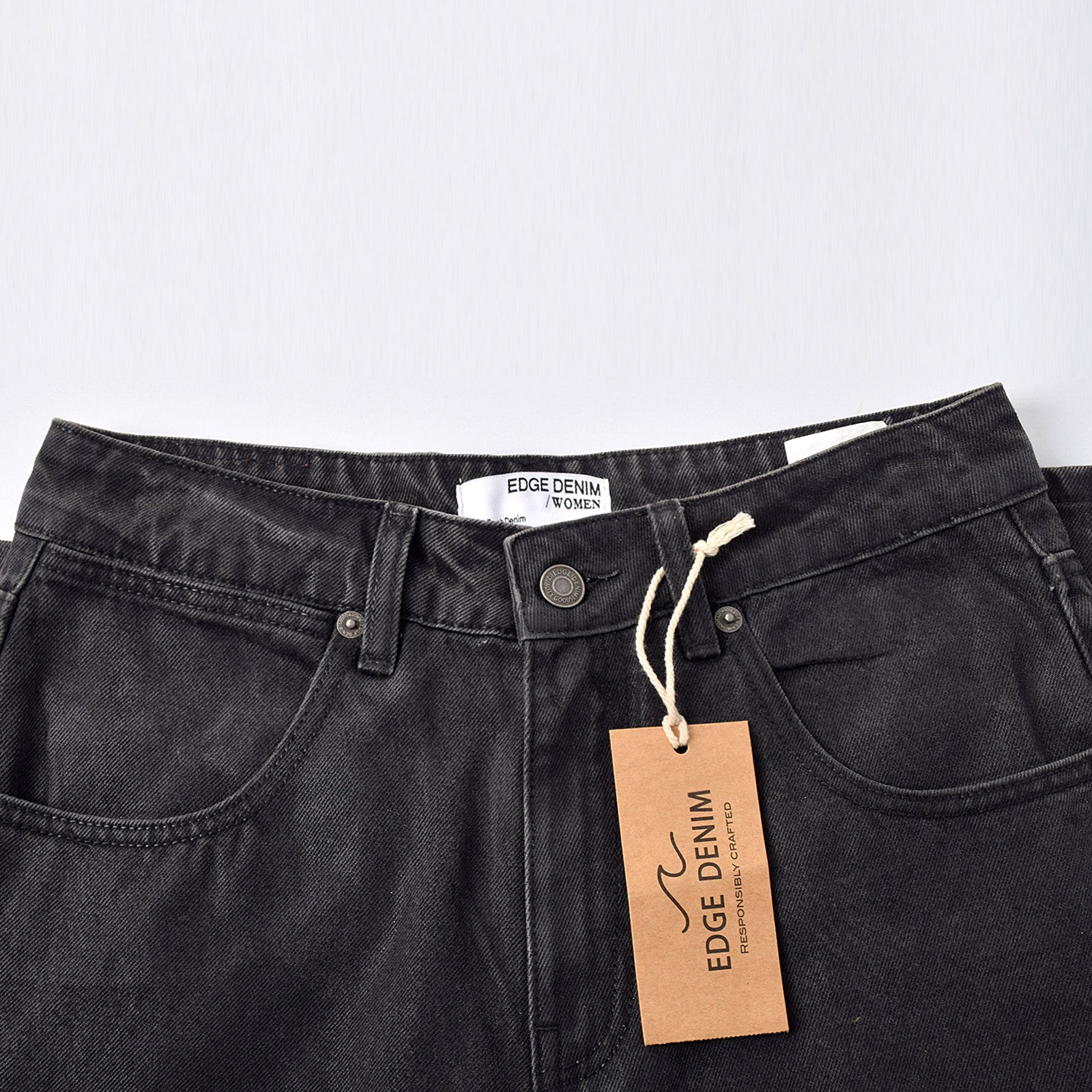 Custom Women's Waxed Coat Black Baggy Fit Jeans