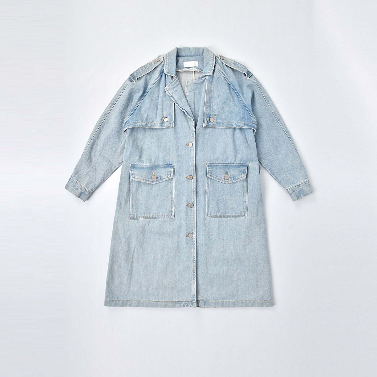 Custom Women's Blue Plain Denim Long Jacket