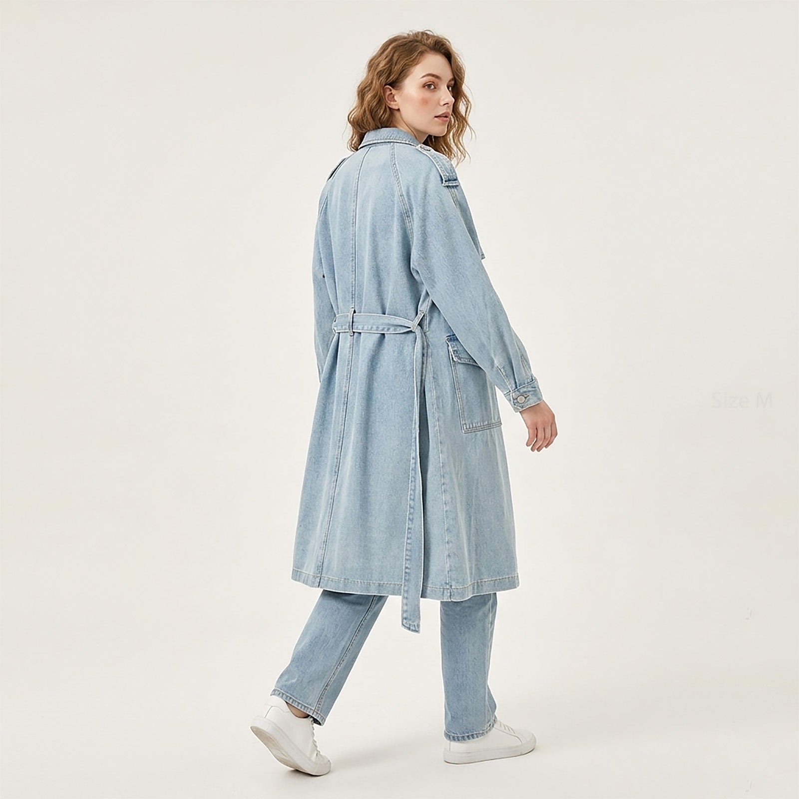 Custom Women's Blue Plain Denim Long Jacket