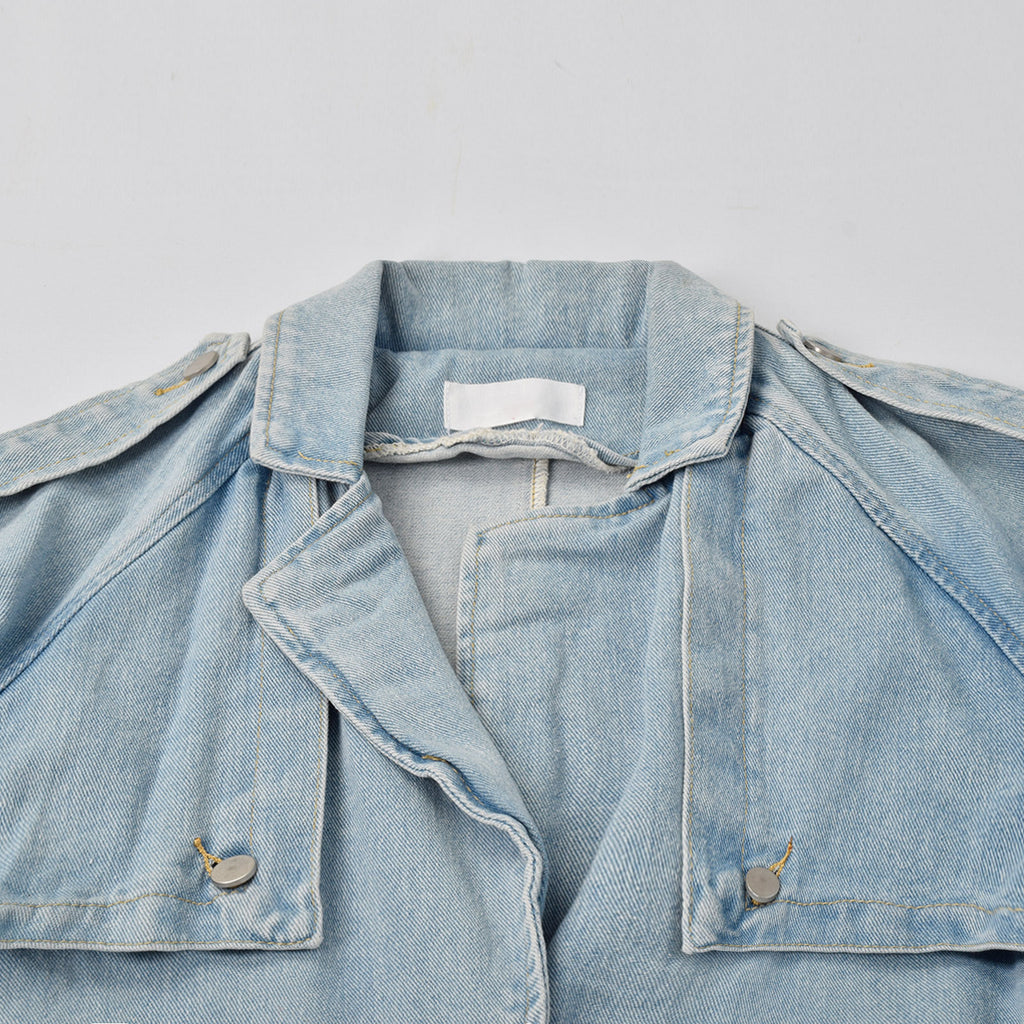 Custom Women's Blue Plain Denim Long Jacket