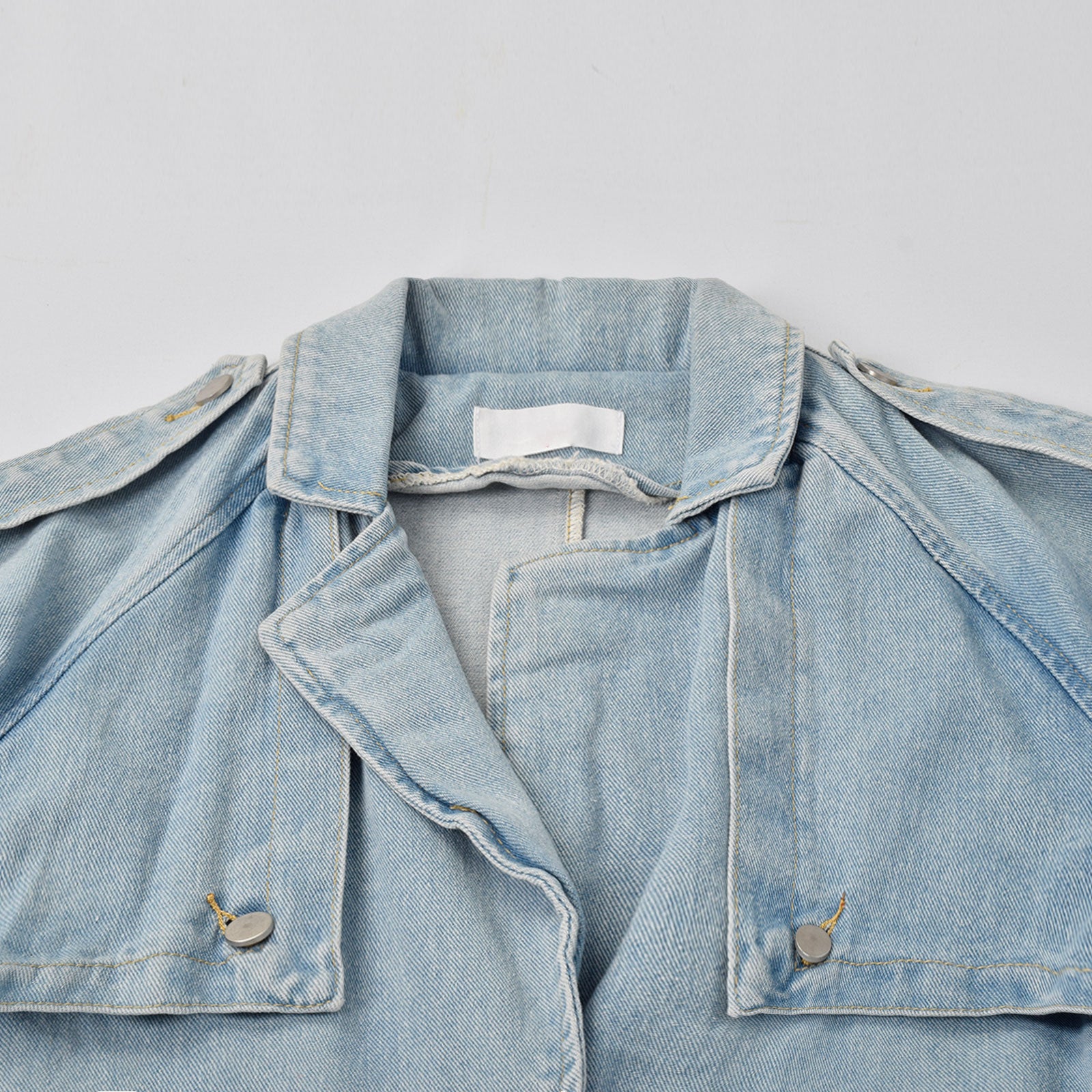 Custom Women's Blue Plain Denim Long Jacket