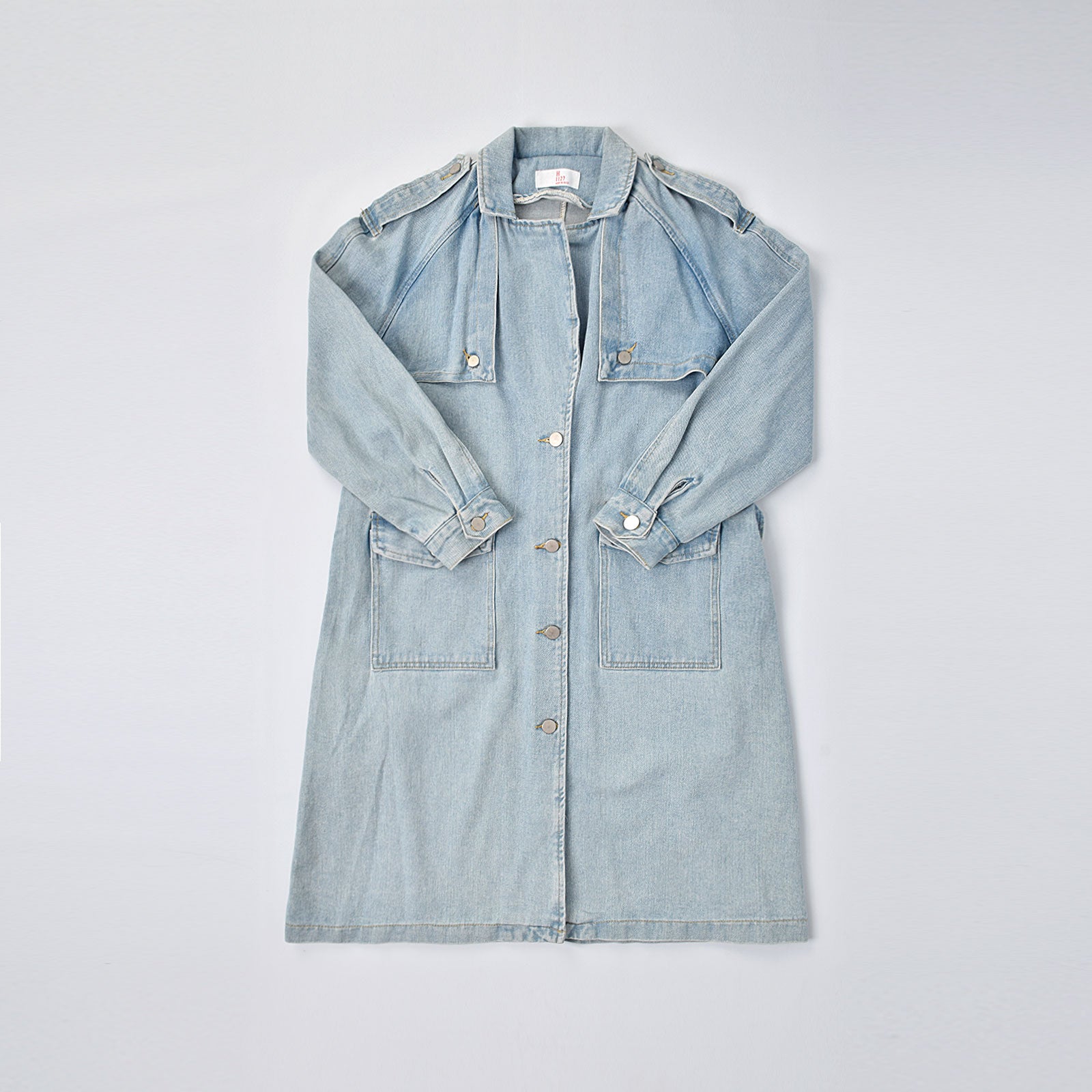 Custom Women's Blue Plain Denim Long Jacket