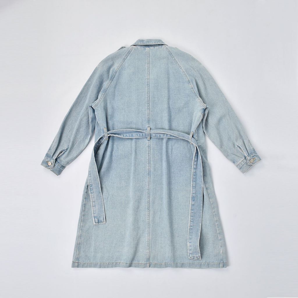 Custom Women's Blue Plain Denim Long Jacket