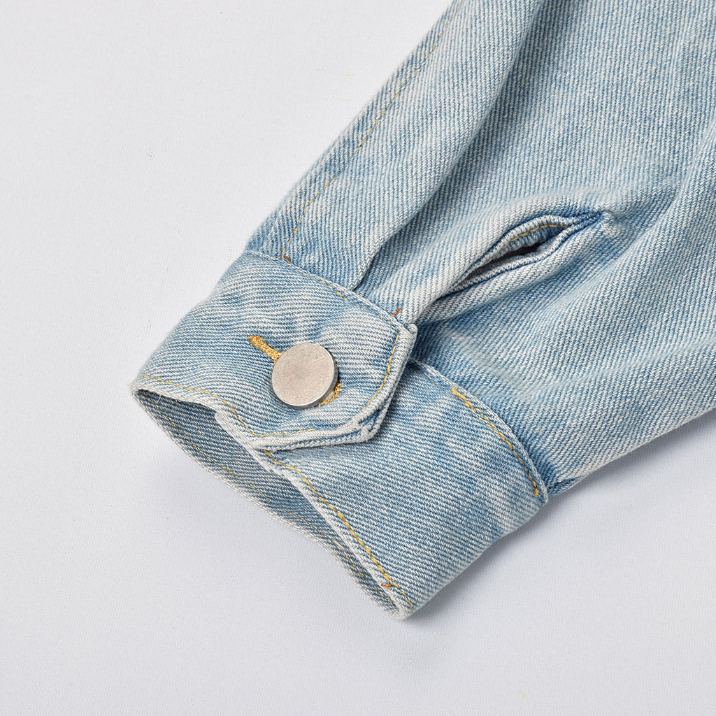 Custom Women's Blue Plain Denim Long Jacket