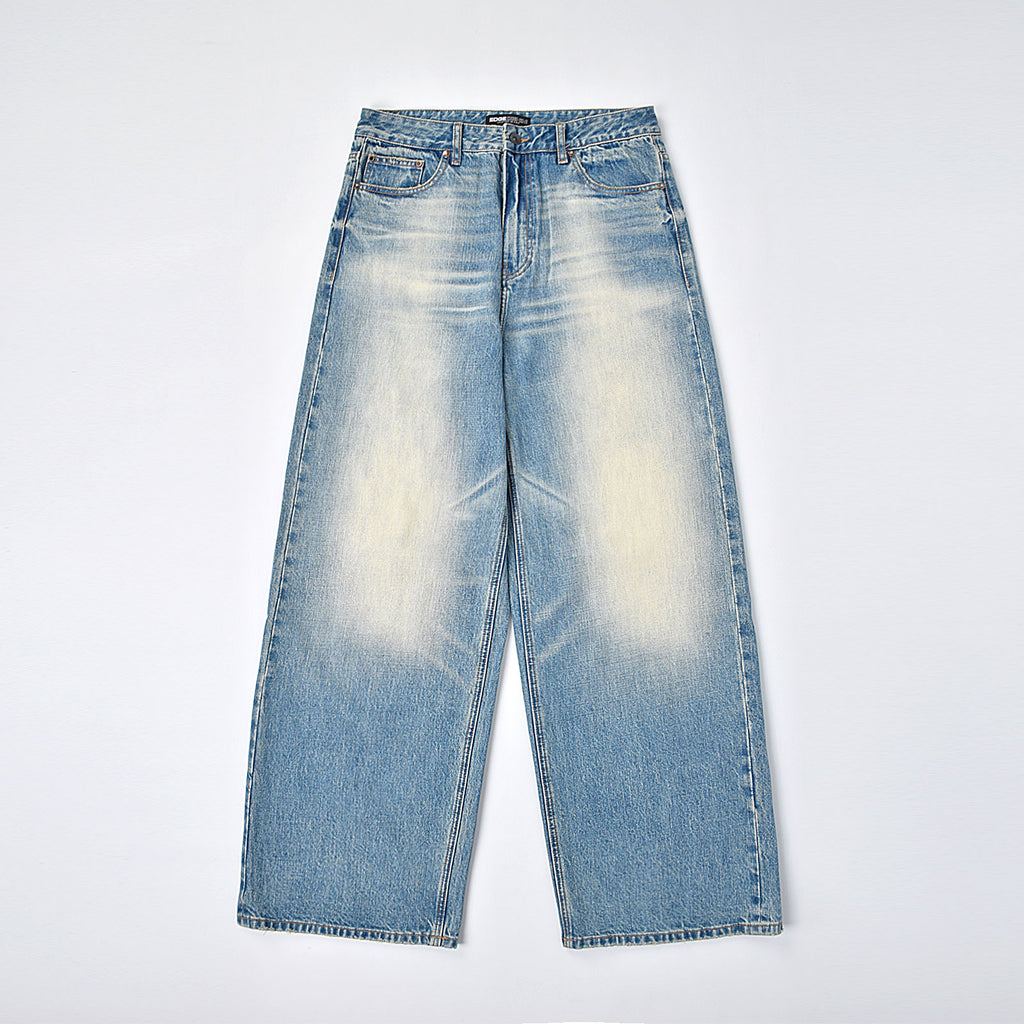 Custom Men's Vintage Washed Baggy Blue Jeans With Selvedge Denim