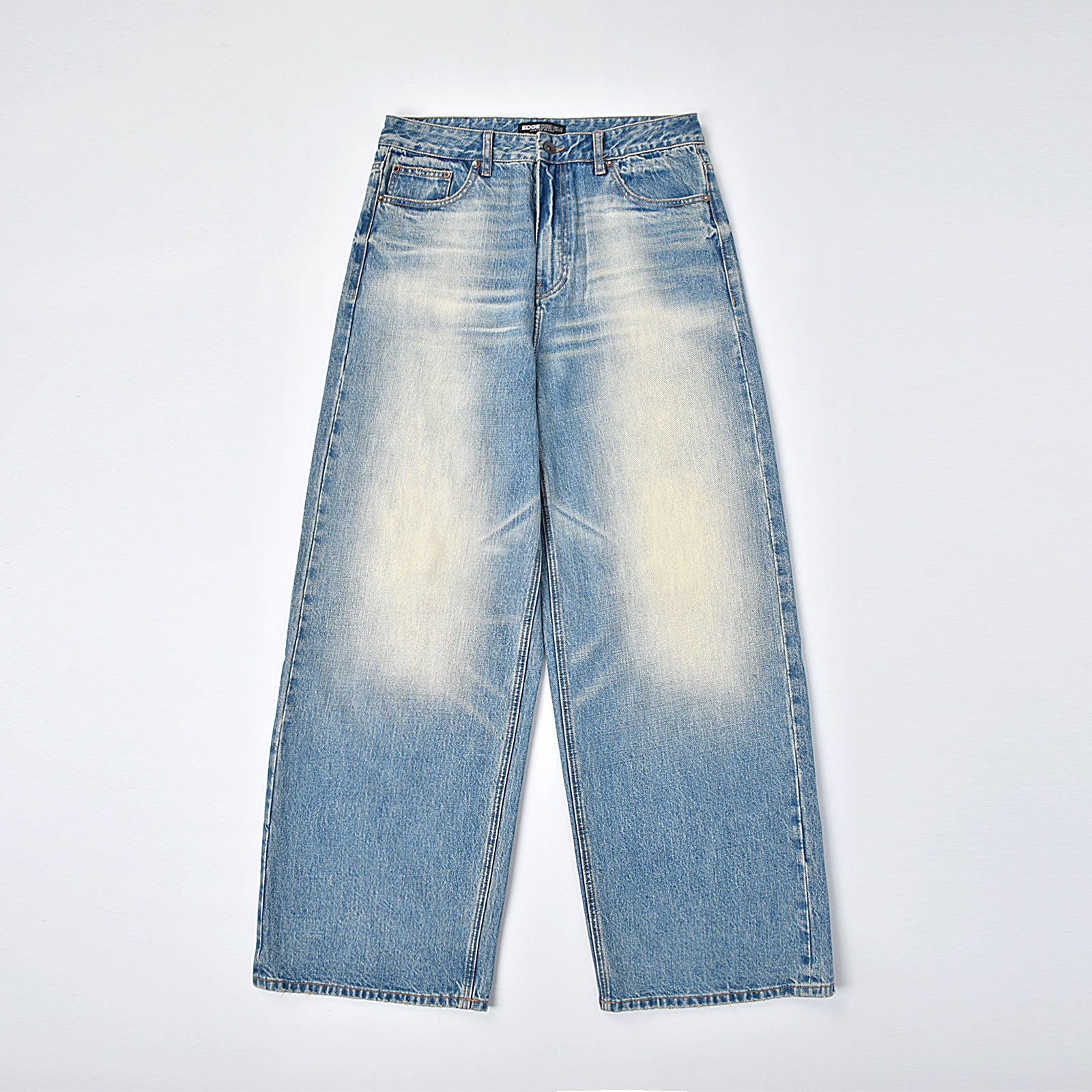 Custom Men's Vintage Washed Baggy Blue Jeans With Selvedge Denim