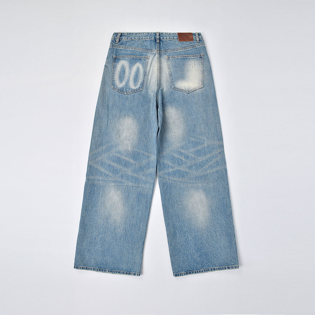 Custom Men's Vintage Washed Baggy Blue Jeans With Selvedge Denim