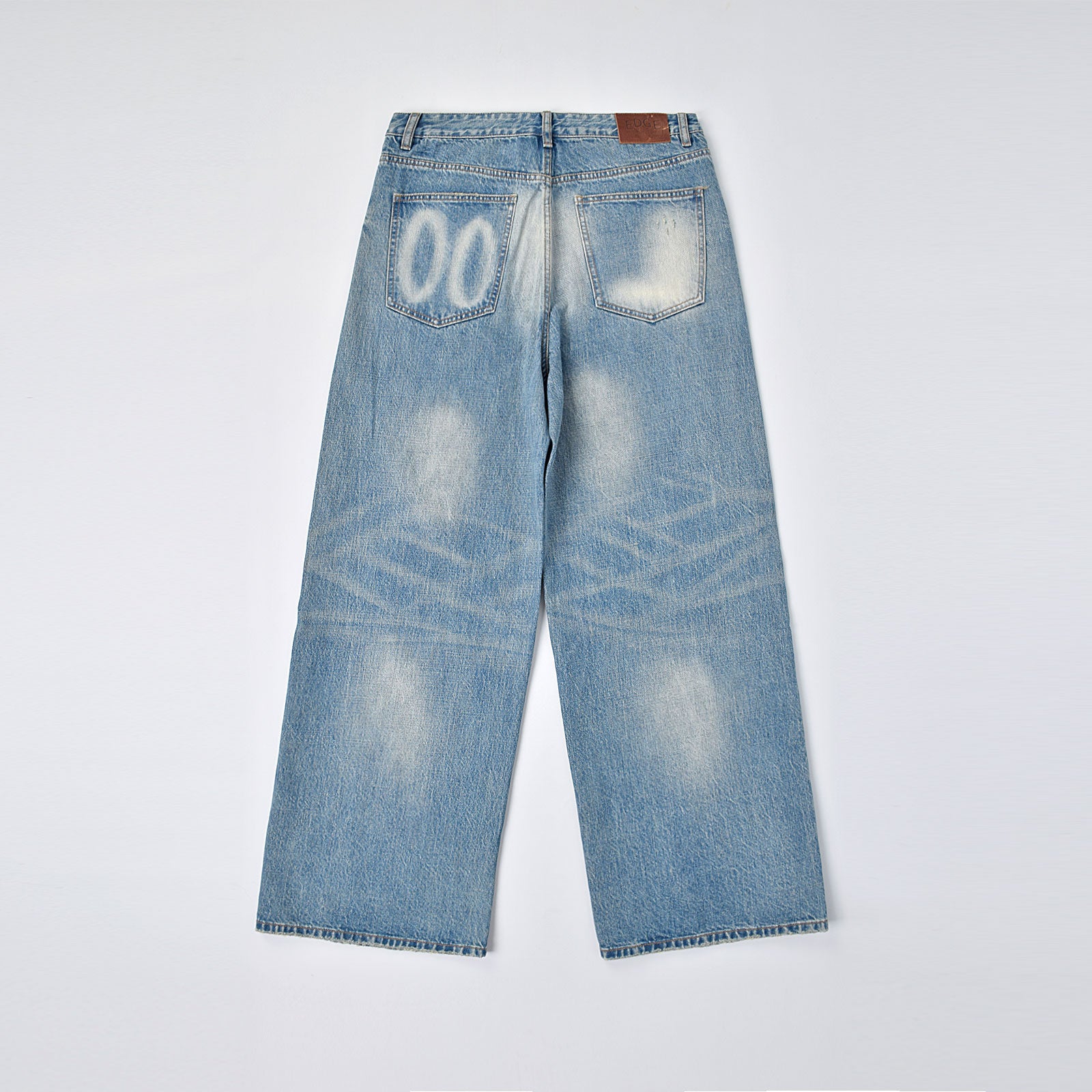Custom Men's Vintage Washed Baggy Blue Jeans With Selvedge Denim