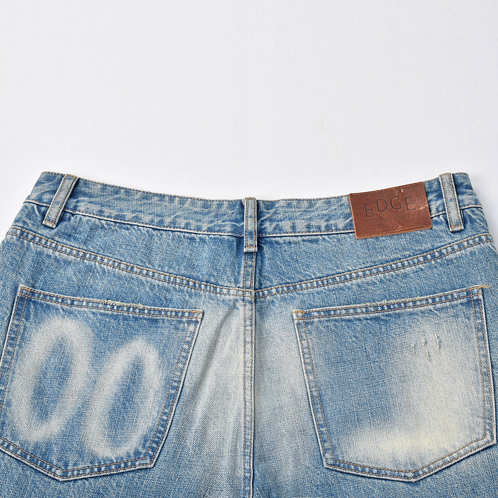 Custom Men's Vintage Washed Baggy Blue Jeans With Selvedge Denim