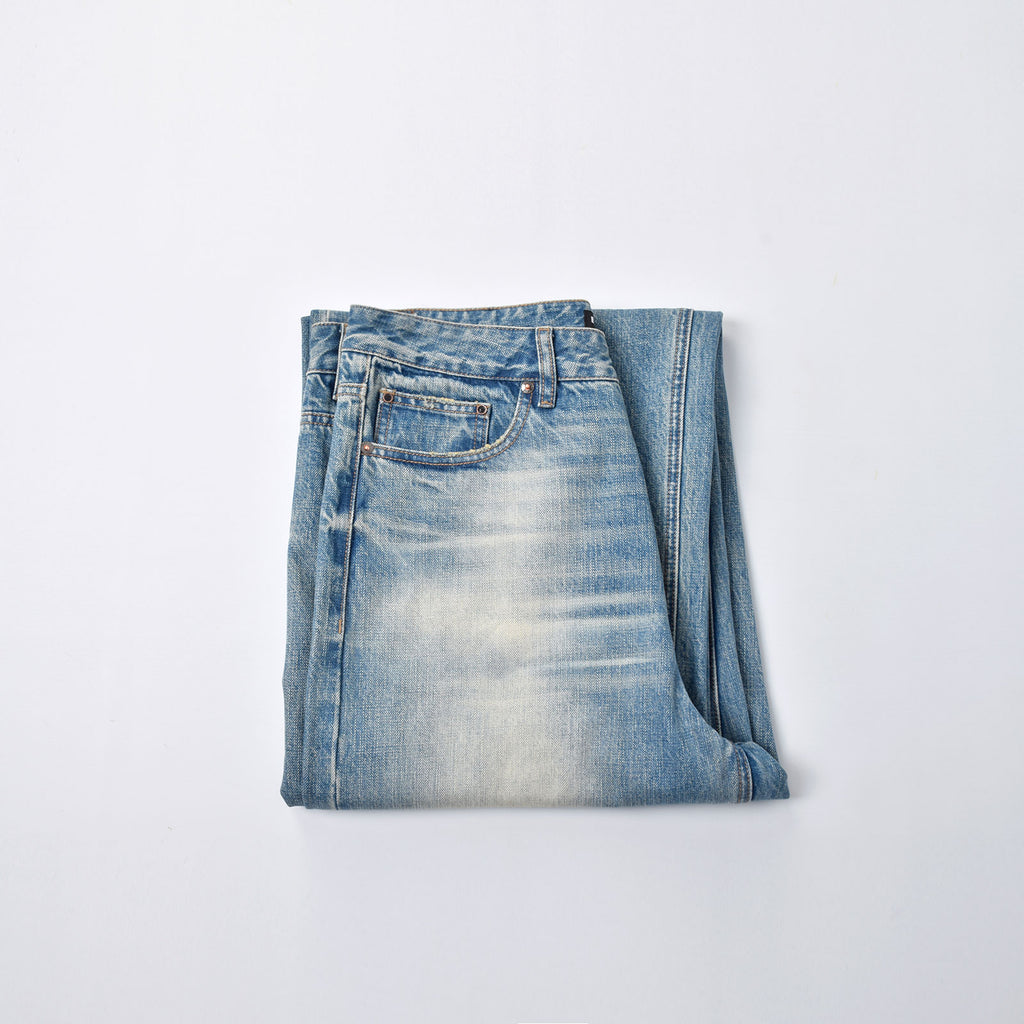Custom Men's Vintage Washed Baggy Blue Jeans With Selvedge Denim