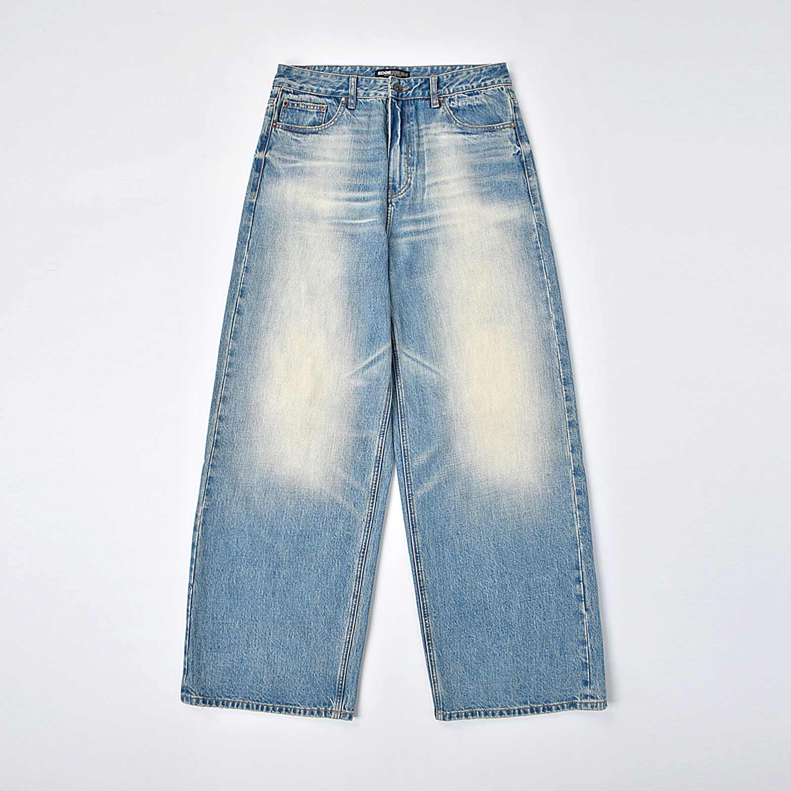 Custom Men's Vintage Washed Baggy Blue Jeans With Selvedge Denim