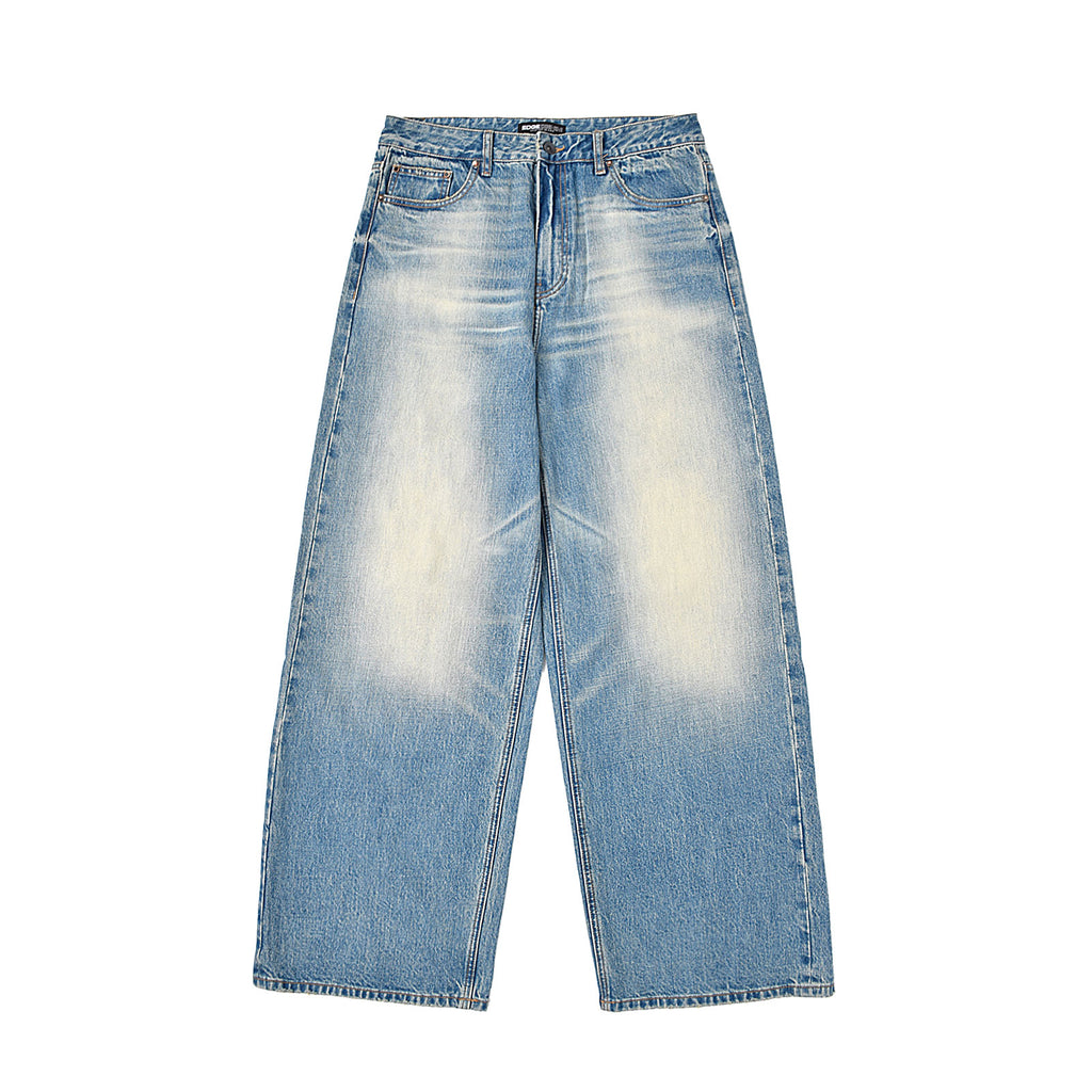 Custom Men's Vintage Washed Baggy Blue Jeans With Selvedge Denim