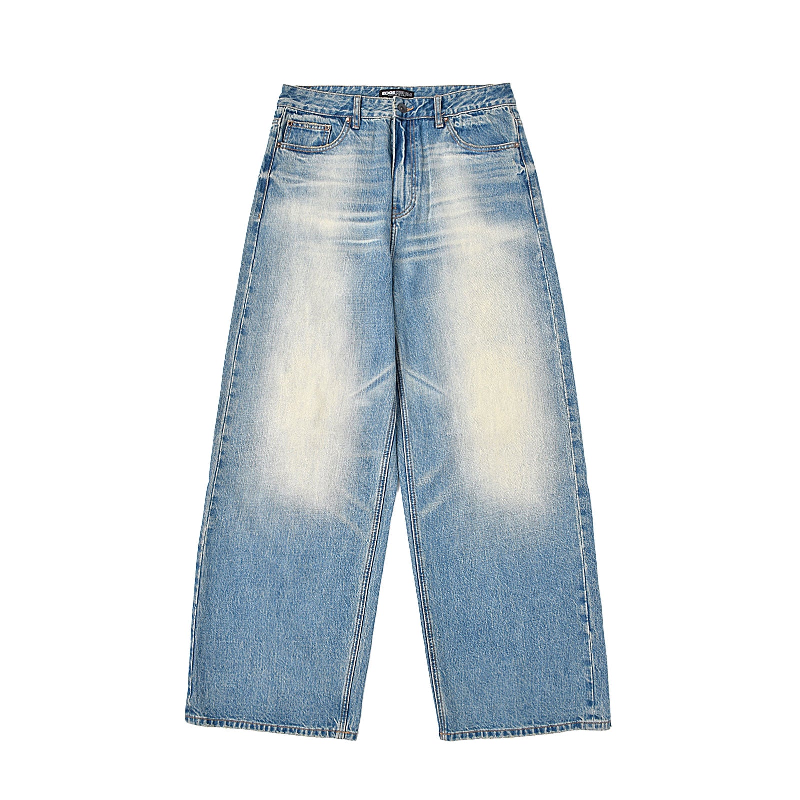 Custom Men's Vintage Washed Baggy Blue Jeans With Selvedge Denim