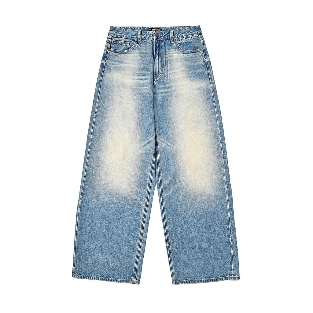 Custom Men's Vintage Washed Baggy Blue Jeans With Selvedge Denim
