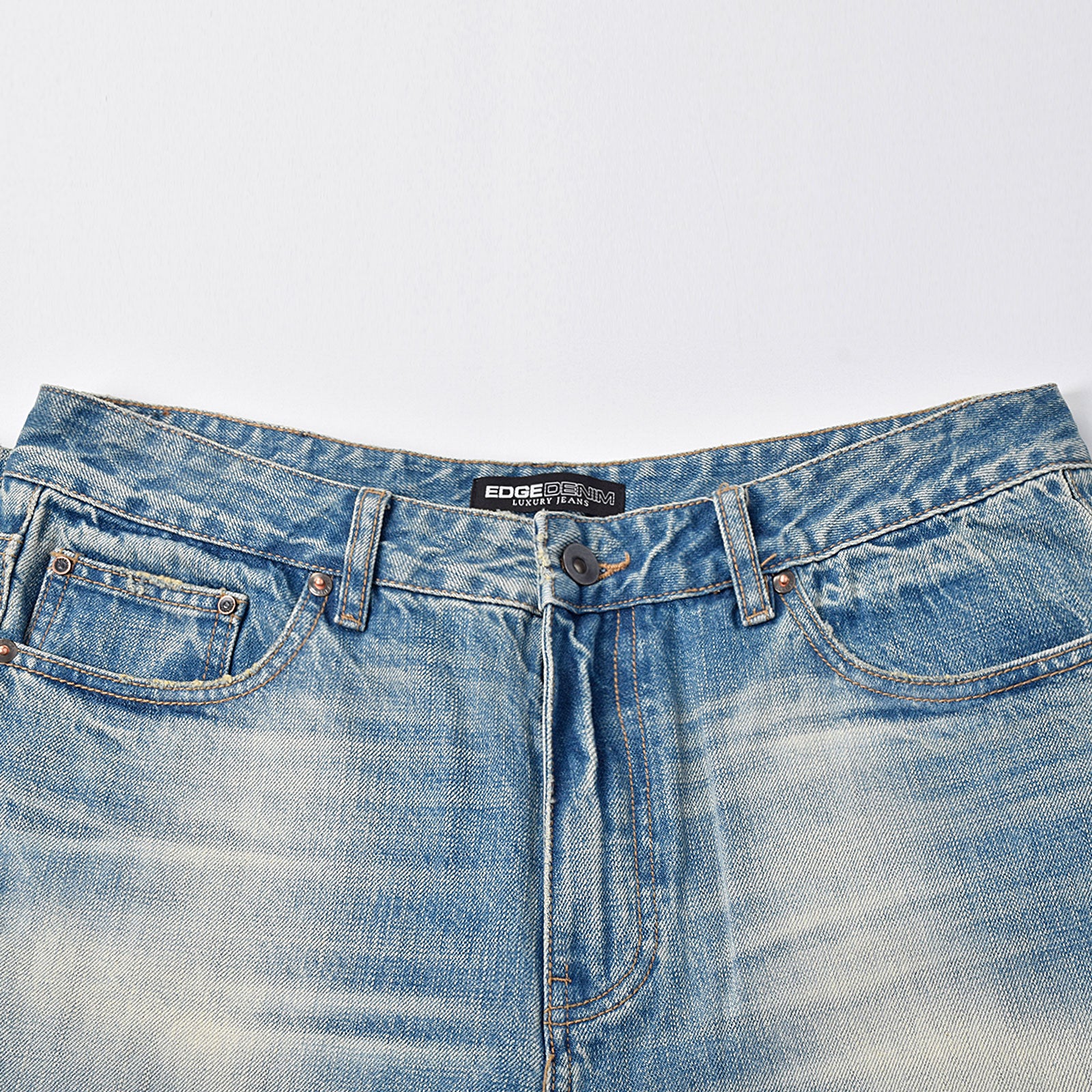 Custom Men's Vintage Washed Baggy Blue Jeans With Selvedge Denim