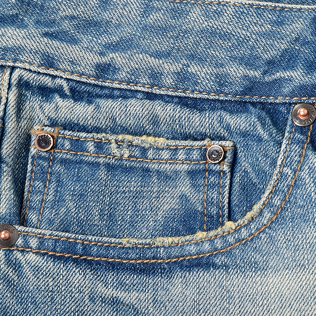 Custom Men's Vintage Washed Baggy Blue Jeans With Selvedge Denim