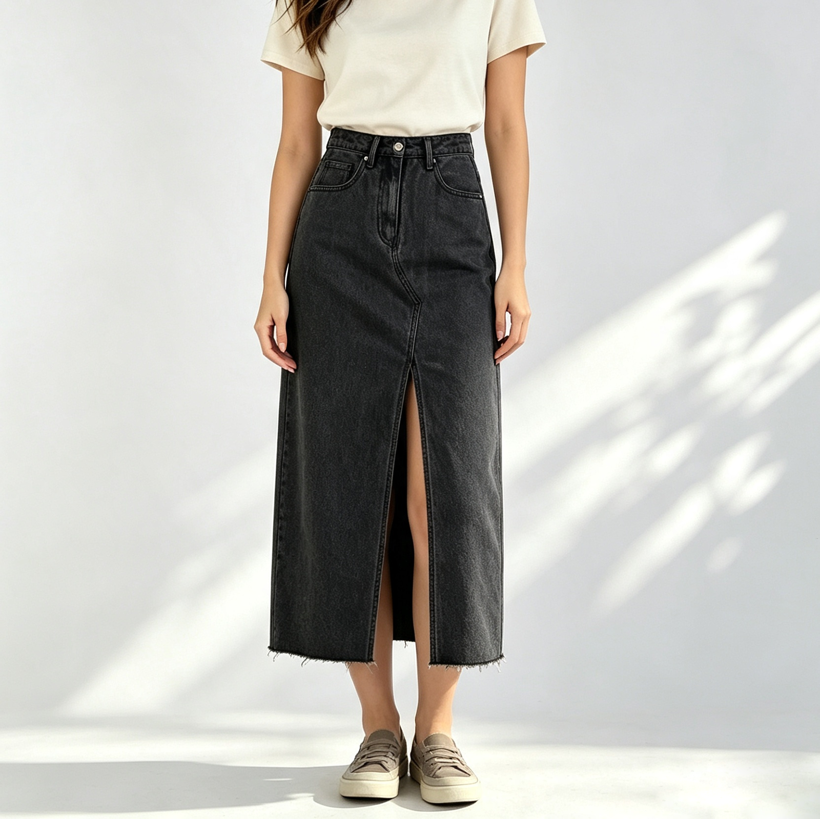 Custom Women's Black Split Maxi Long Denim Skirts