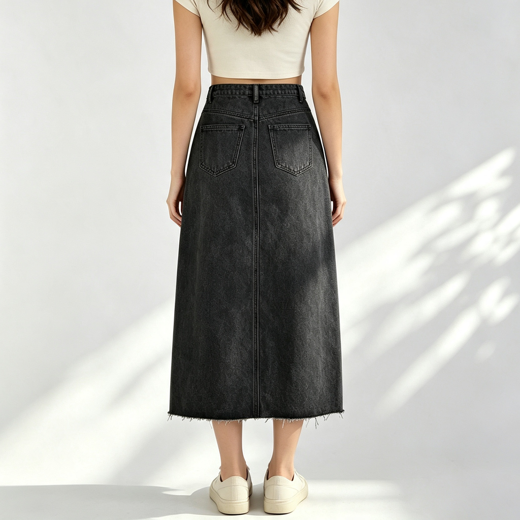 Custom Women's Black Split Maxi Long Denim Skirts