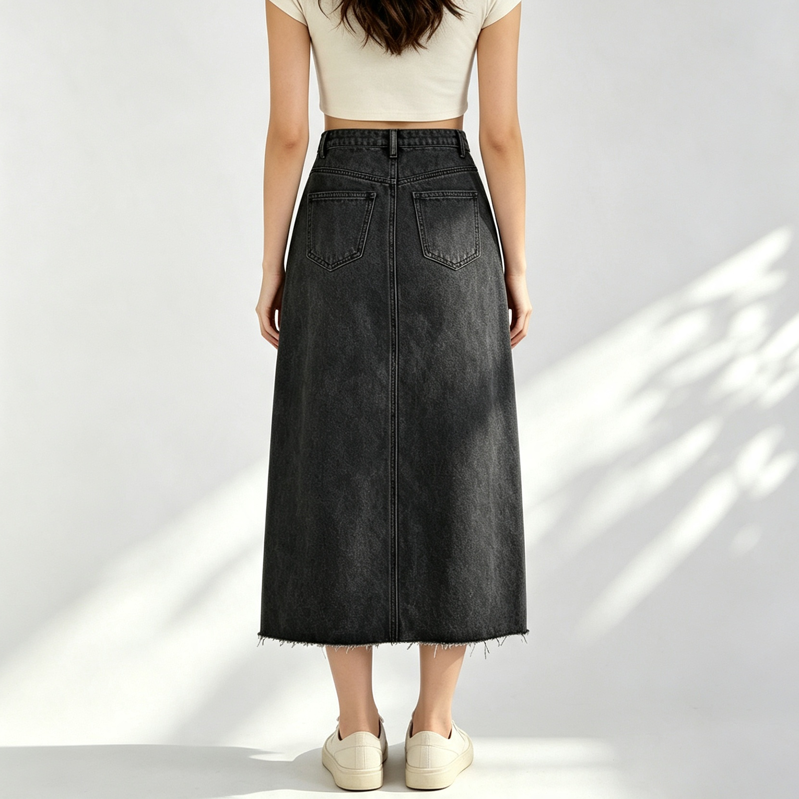 Custom Women's Black Split Maxi Long Denim Skirts