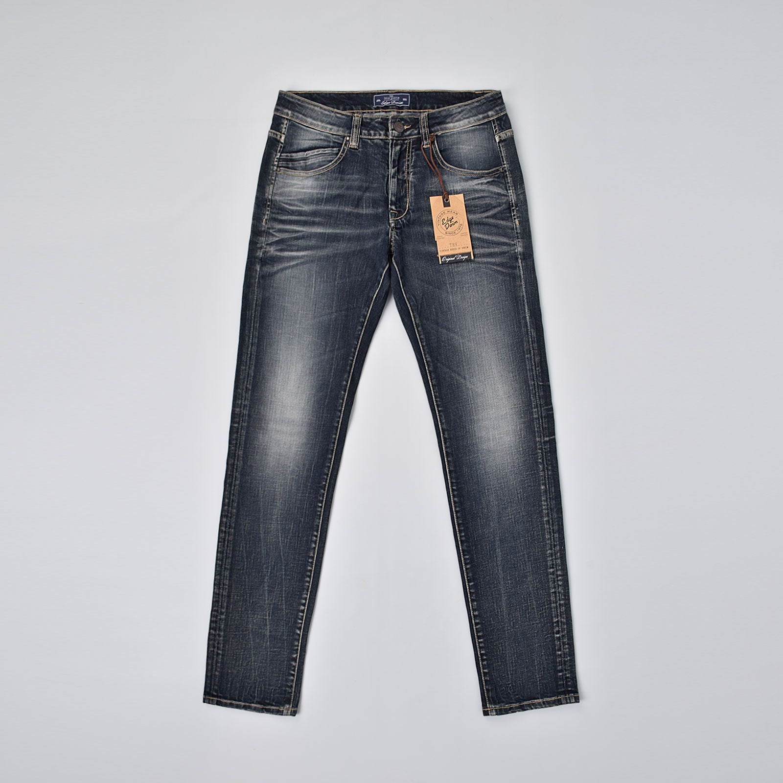 Custom Men's Indigo Blue Washed Slim Fit Jeans