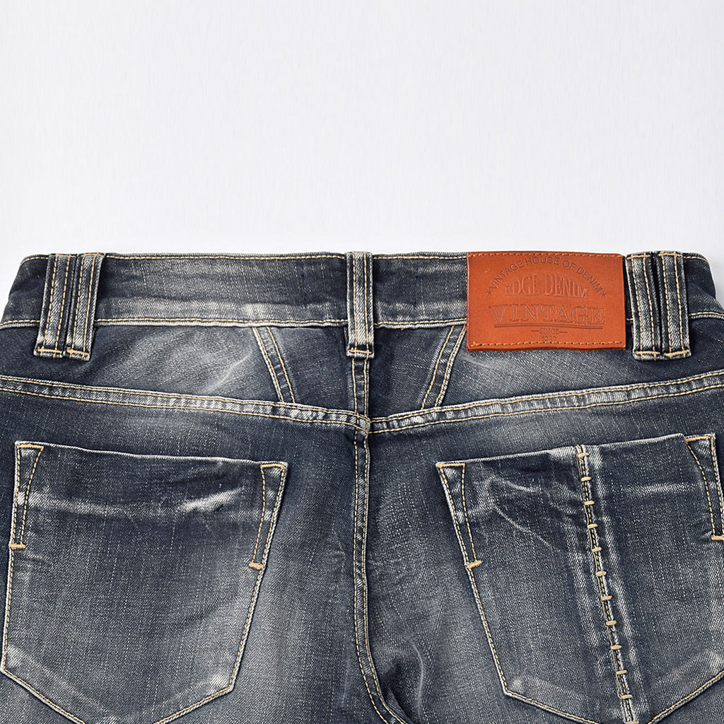 Custom Men's Indigo Blue Washed Slim Fit Jeans