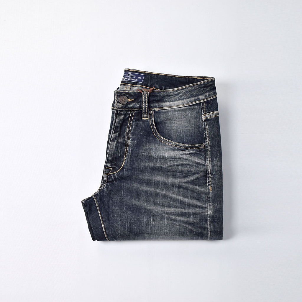 Custom Men's Indigo Blue Washed Slim Fit Jeans