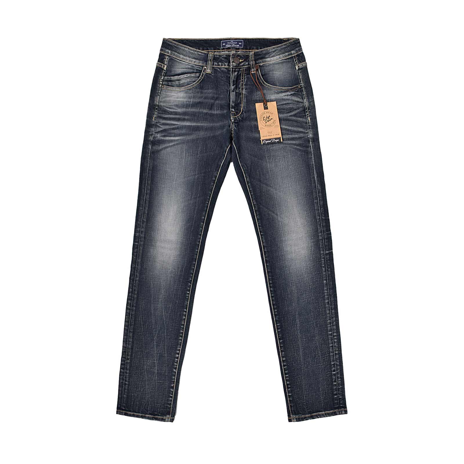 Custom Men's Indigo Blue Washed Slim Fit Jeans
