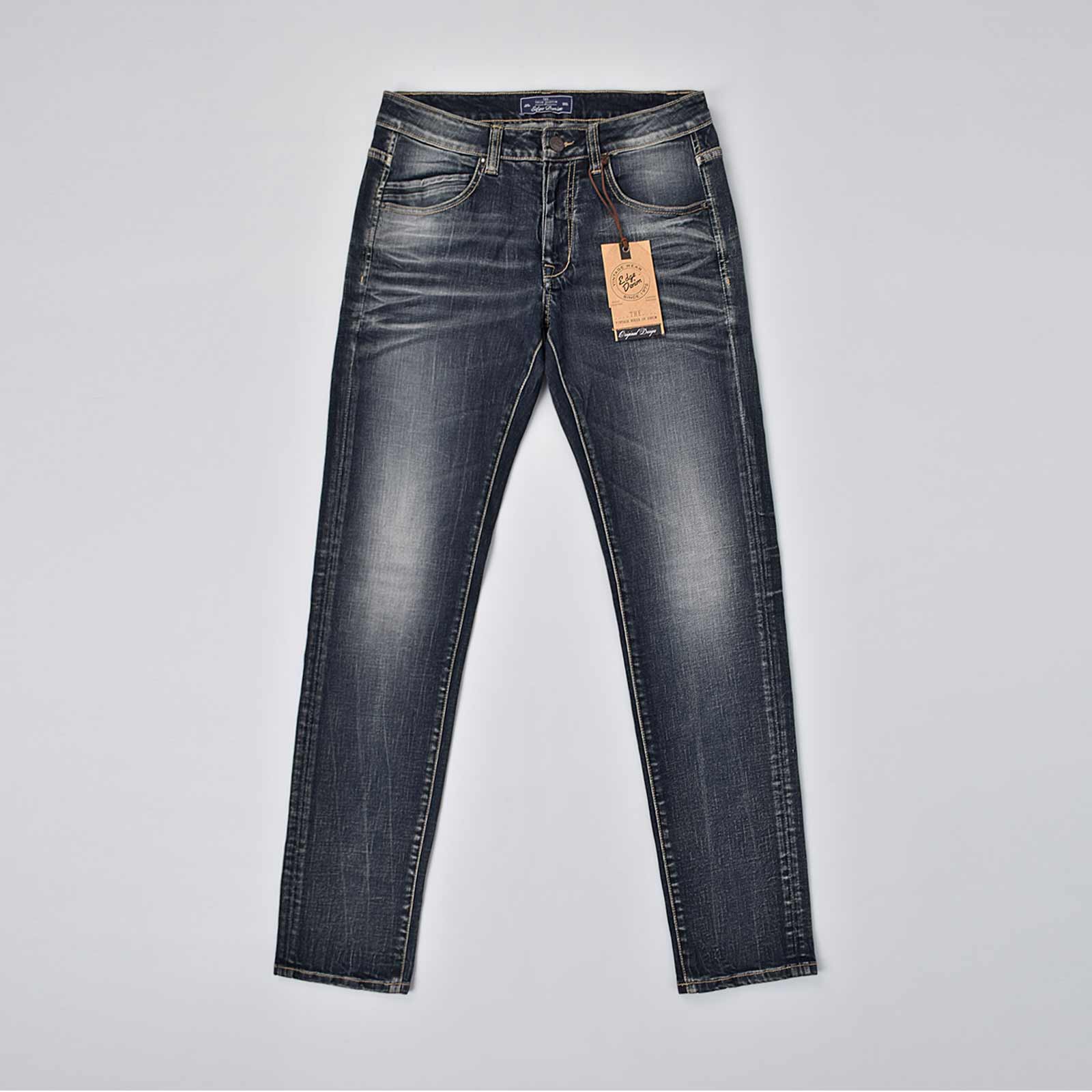 Custom Men's Indigo Blue Washed Slim Fit Jeans