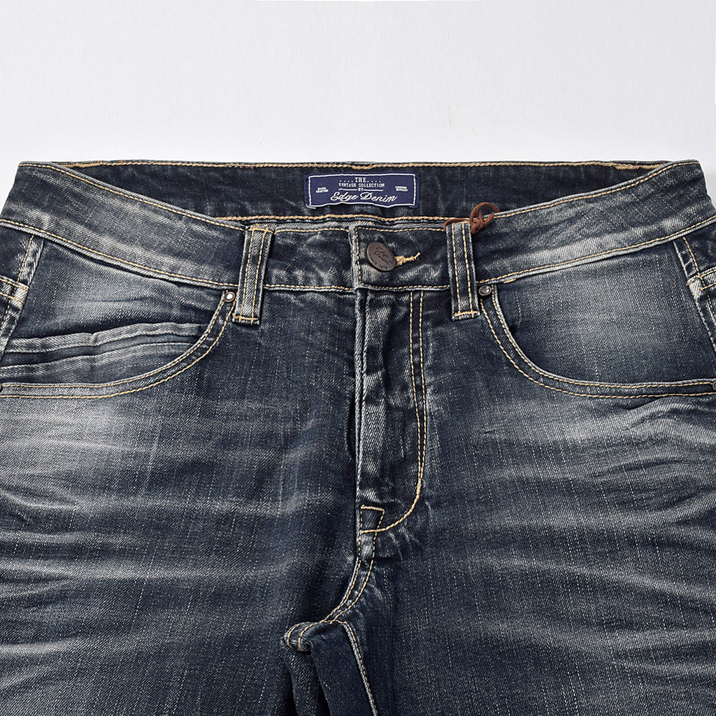 Custom Men's Indigo Blue Washed Slim Fit Jeans