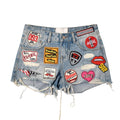 Custom Women's Patch Work Distressed Mini Denim Shorts