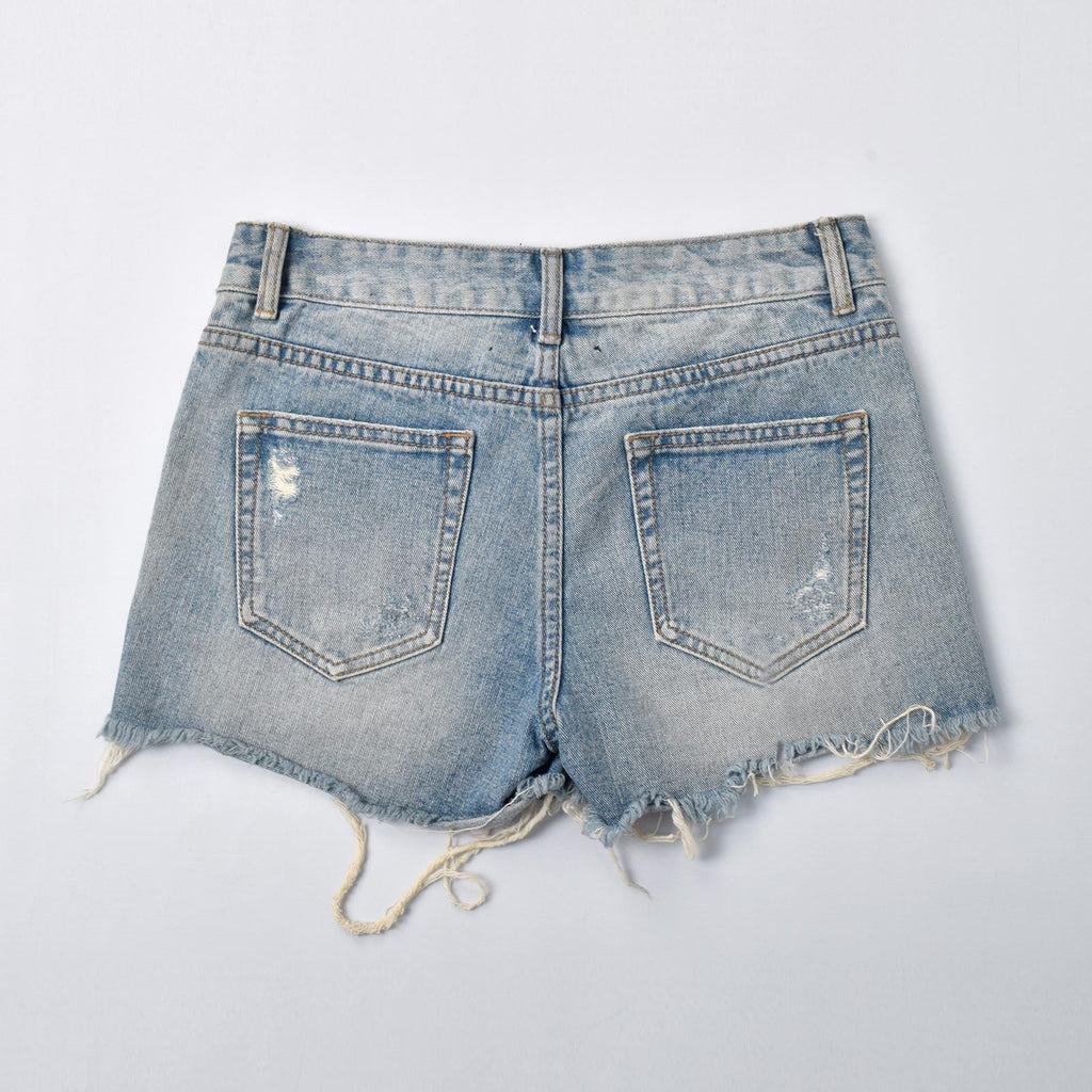 Custom Women's Patch Work Distressed Mini Denim Shorts