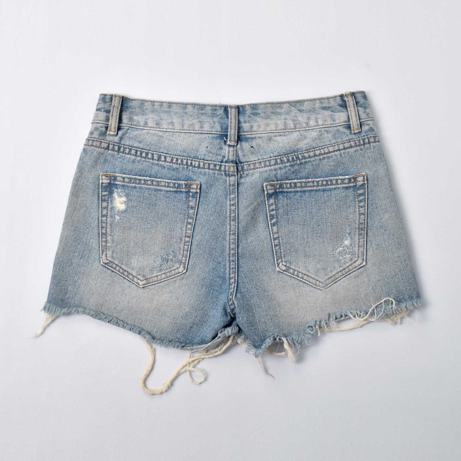 Custom Women's Patch Work Distressed Mini Denim Shorts