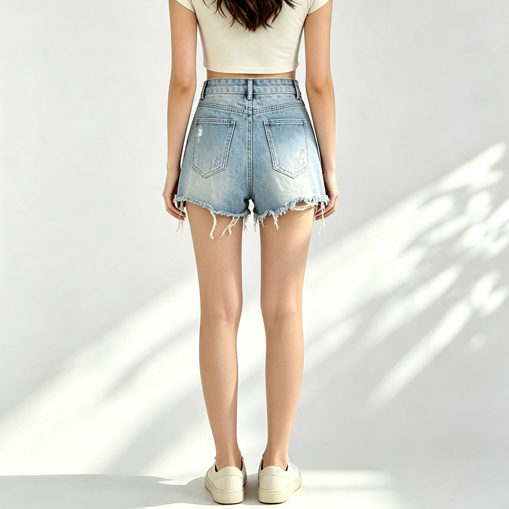 Custom Women's Patch Work Distressed Mini Denim Shorts