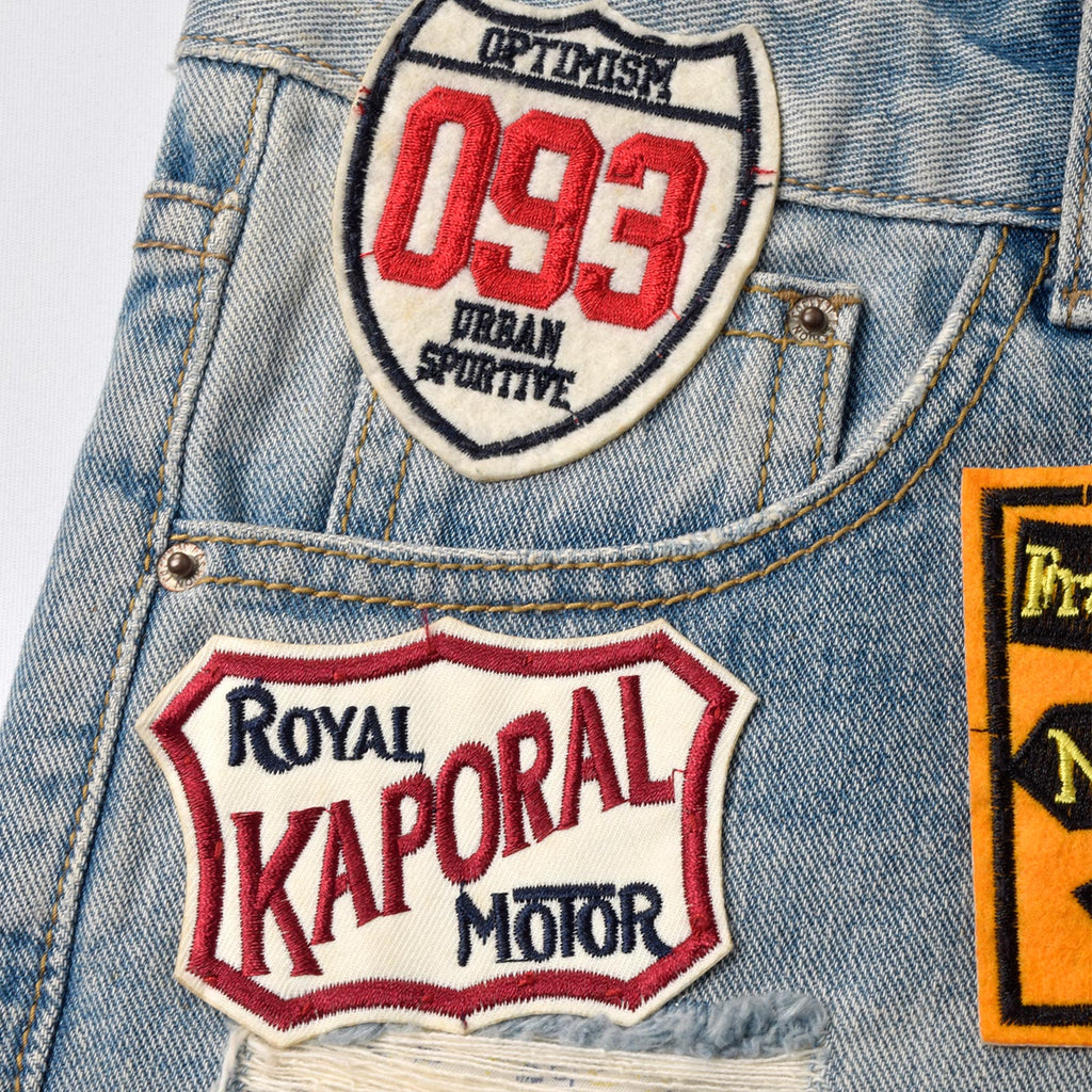 Custom Women's Patch Work Distressed Mini Denim Shorts