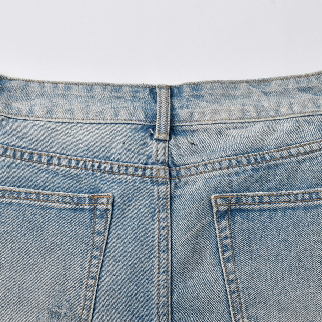 Custom Women's Patch Work Distressed Mini Denim Shorts