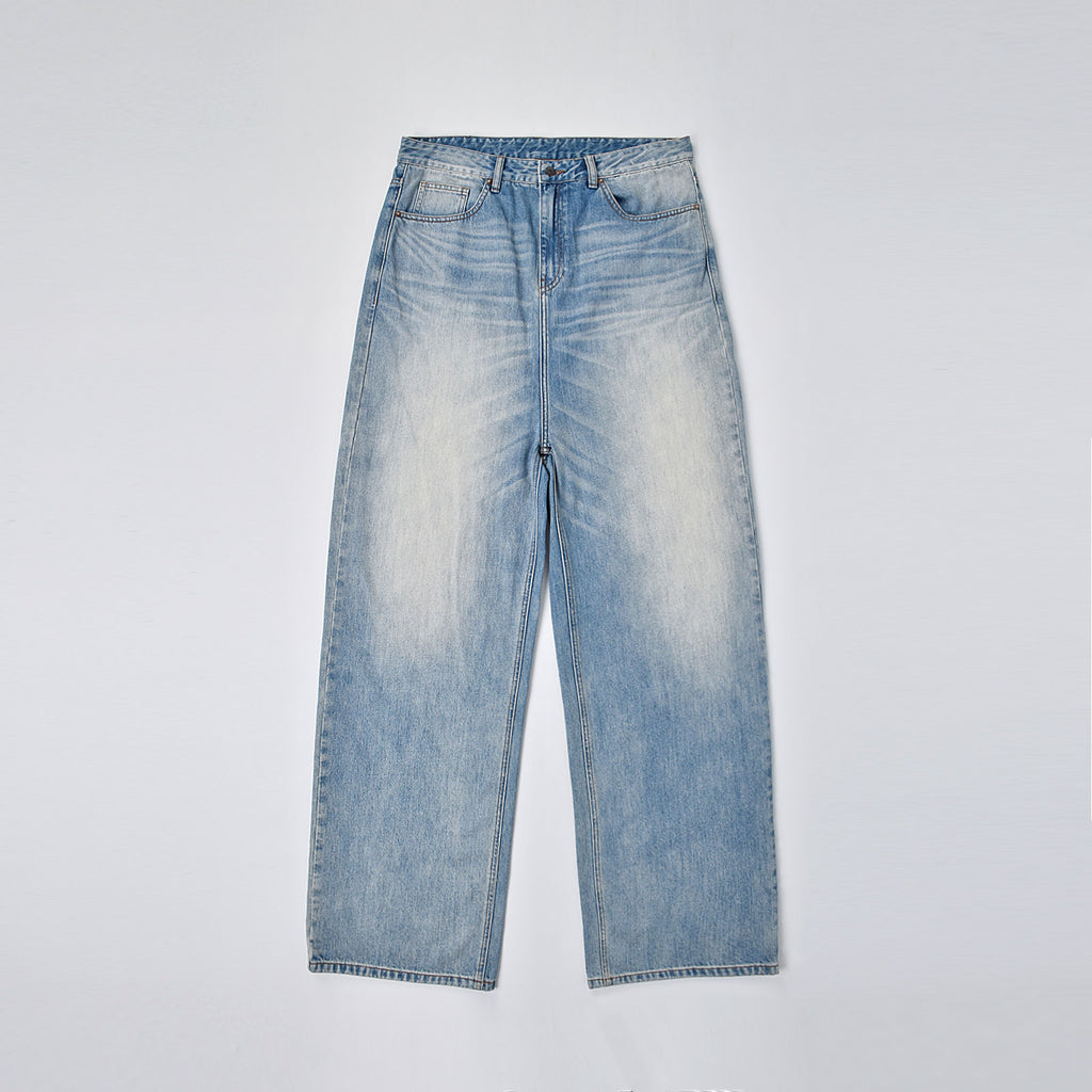 Custom Men's Blue Baggy Taper Fit Washed Denim Jeans Pant