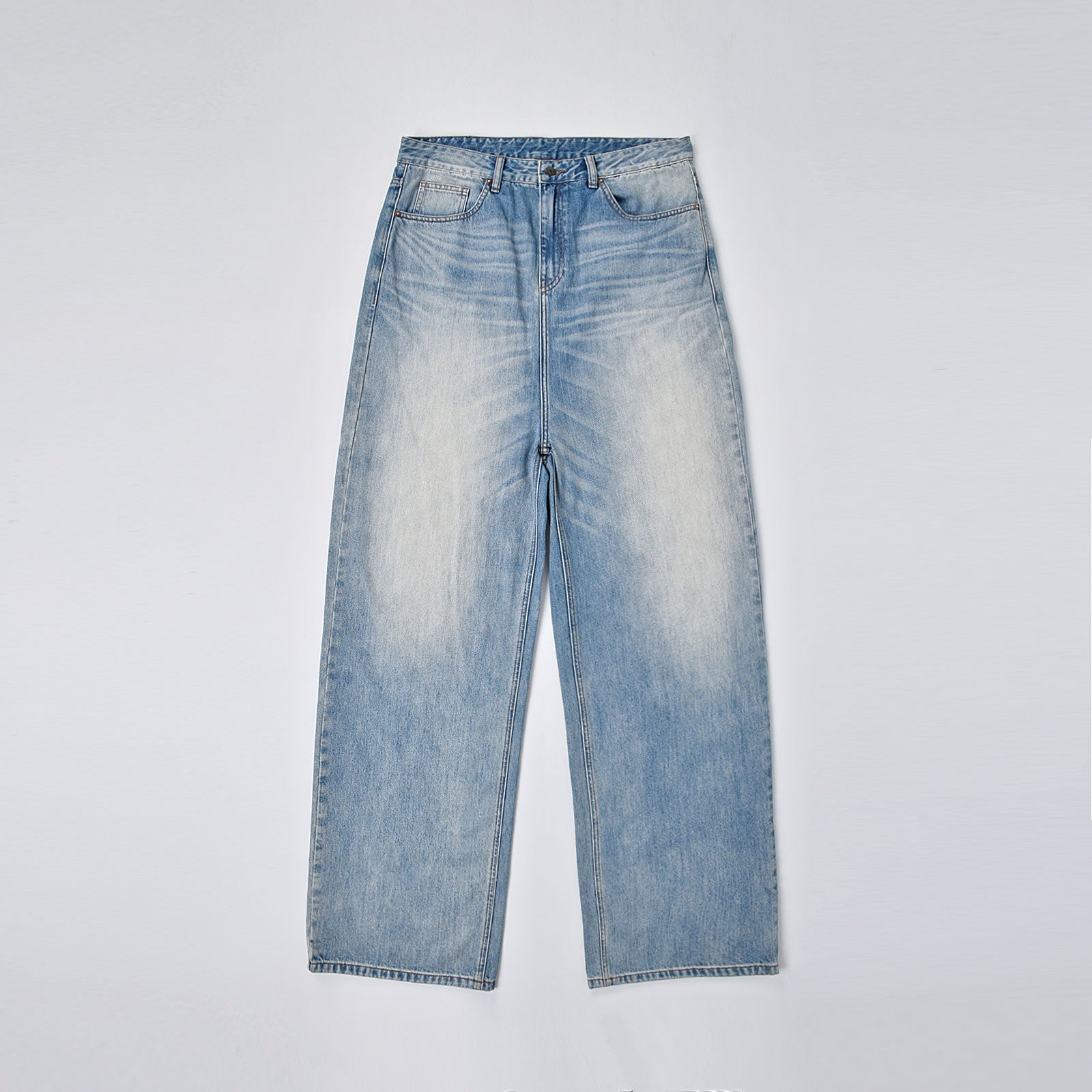 Custom Men's Blue Baggy Taper Fit Washed Denim Jeans Pant