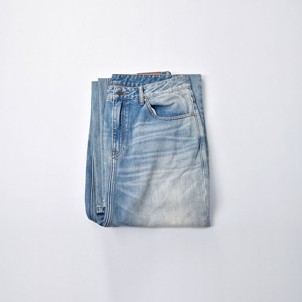 Custom Men's Blue Baggy Taper Fit Washed Denim Jeans Pant