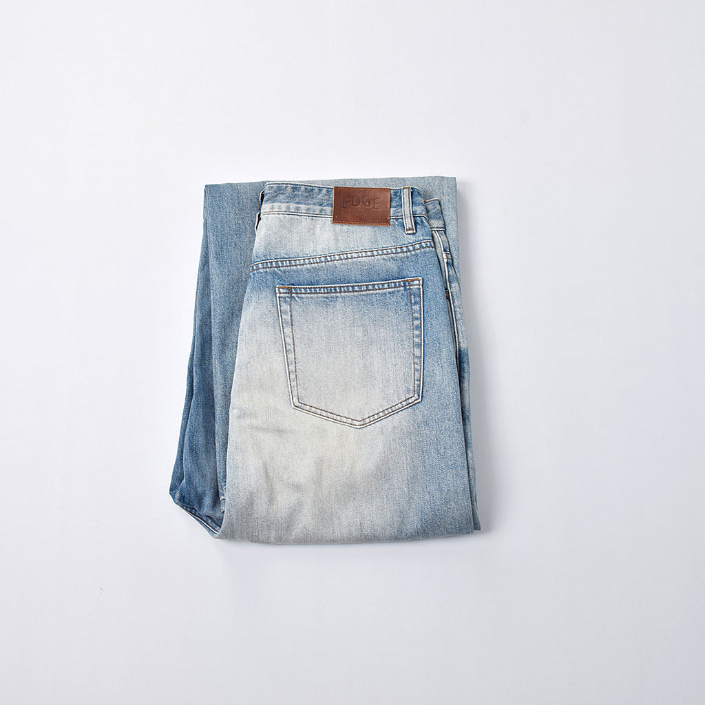 Custom Men's Blue Baggy Taper Fit Washed Denim Jeans Pant
