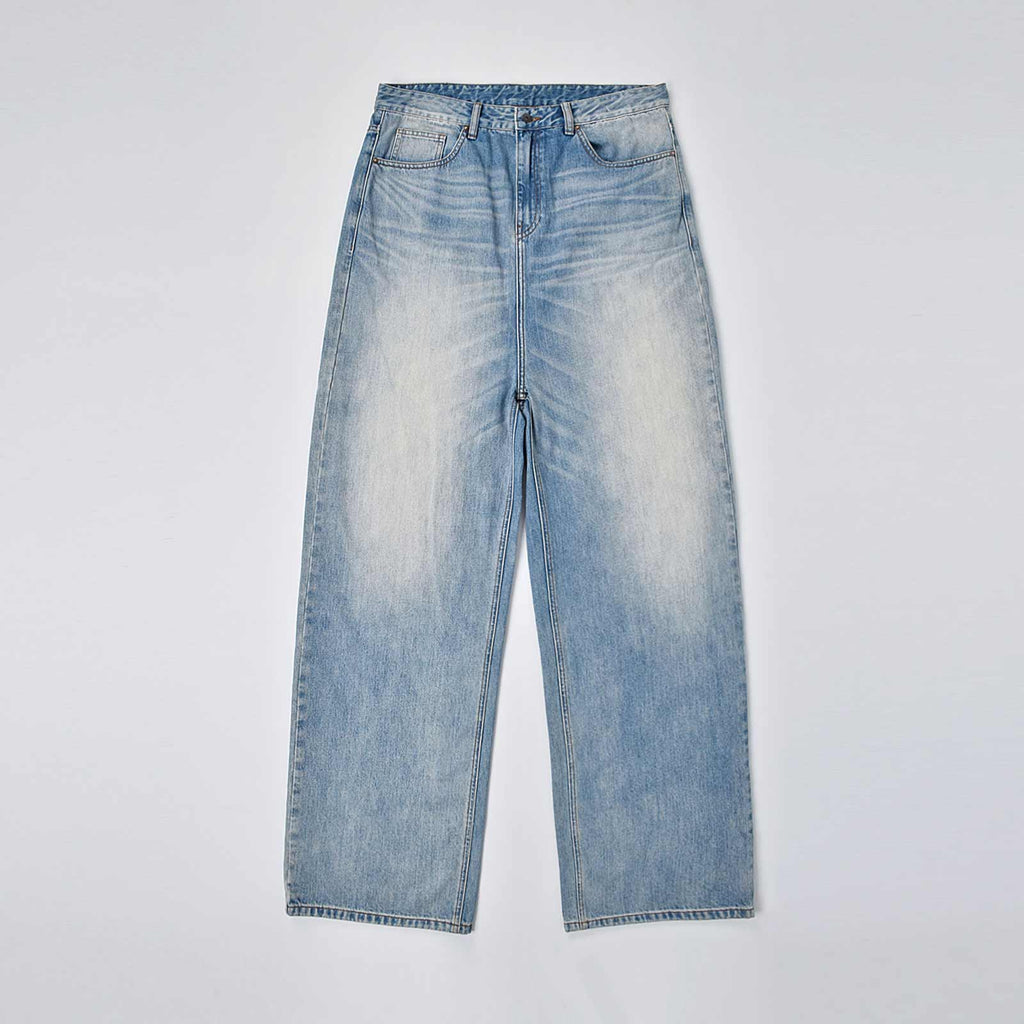 Custom Men's Blue Baggy Taper Fit Washed Denim Jeans Pant