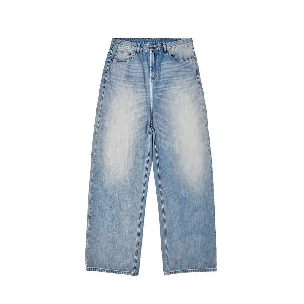 Custom Men's Blue Baggy Taper Fit Washed Denim Jeans Pant