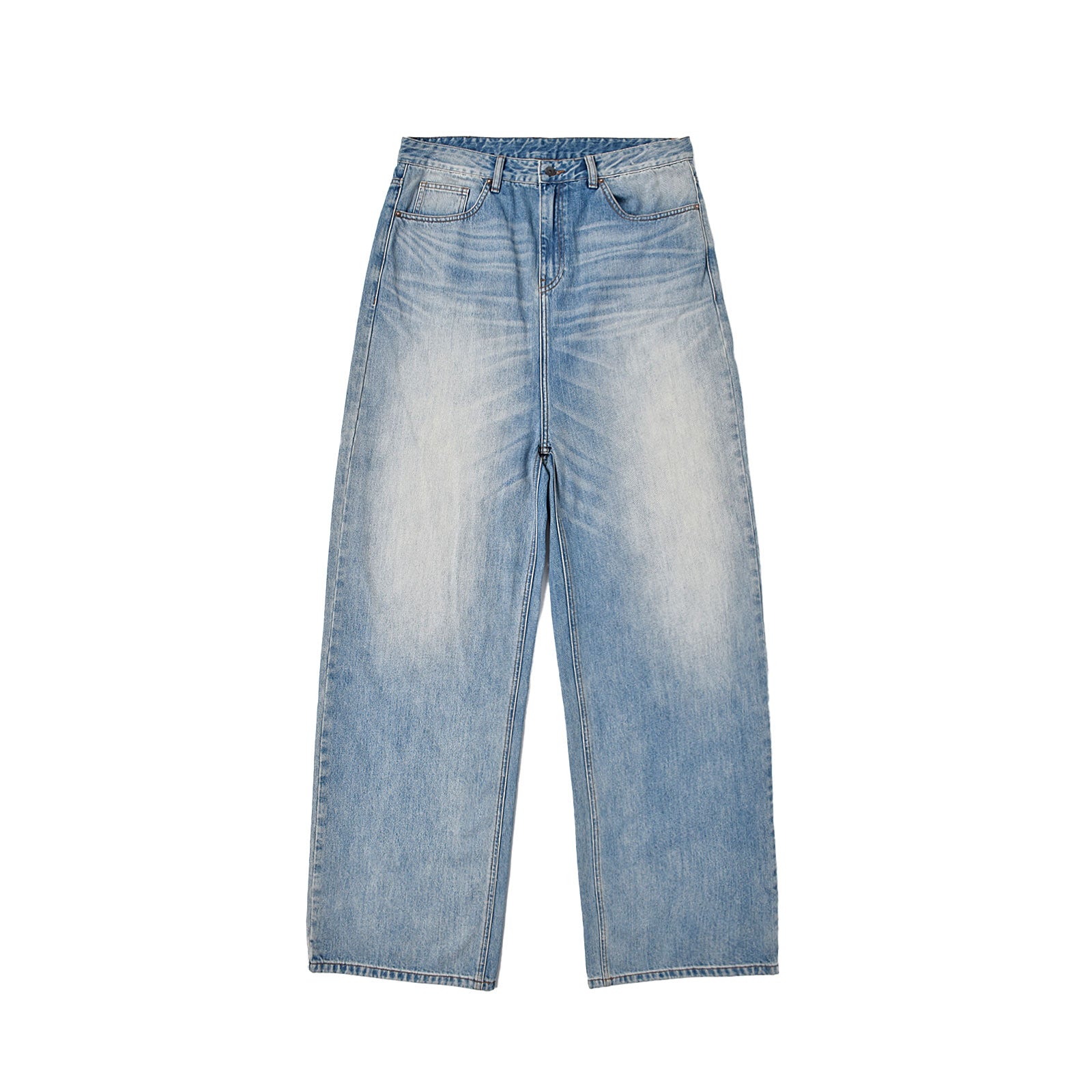 Custom Men's Blue Baggy Taper Fit Washed Denim Jeans Pant