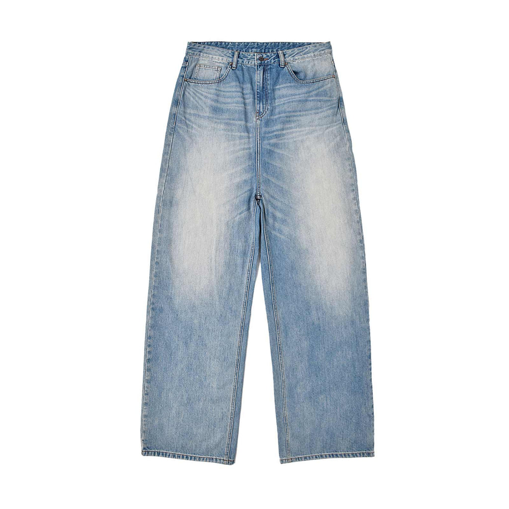 Custom Men's Blue Baggy Taper Fit Washed Denim Jeans Pant