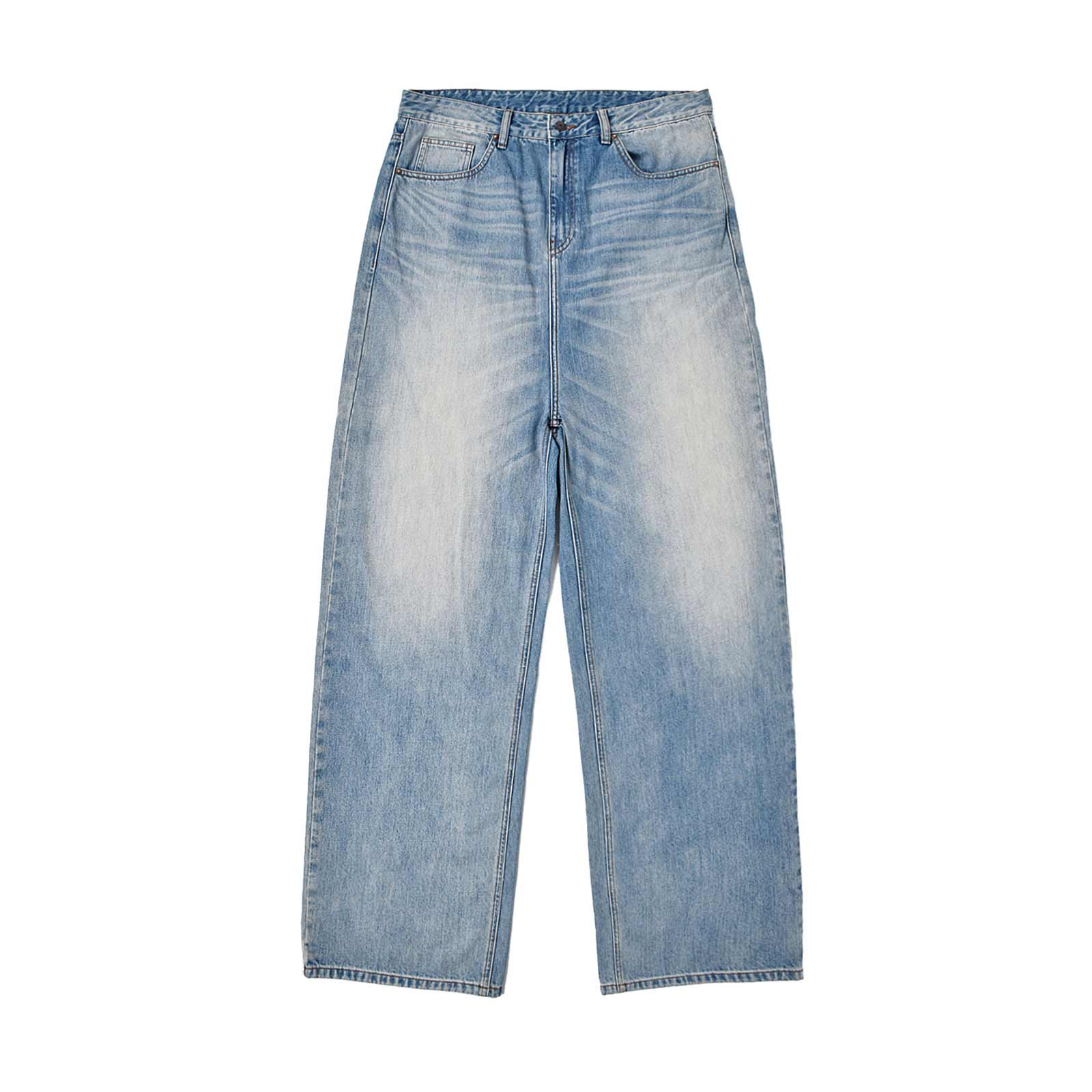 Custom Men's Blue Baggy Taper Fit Washed Denim Jeans Pant