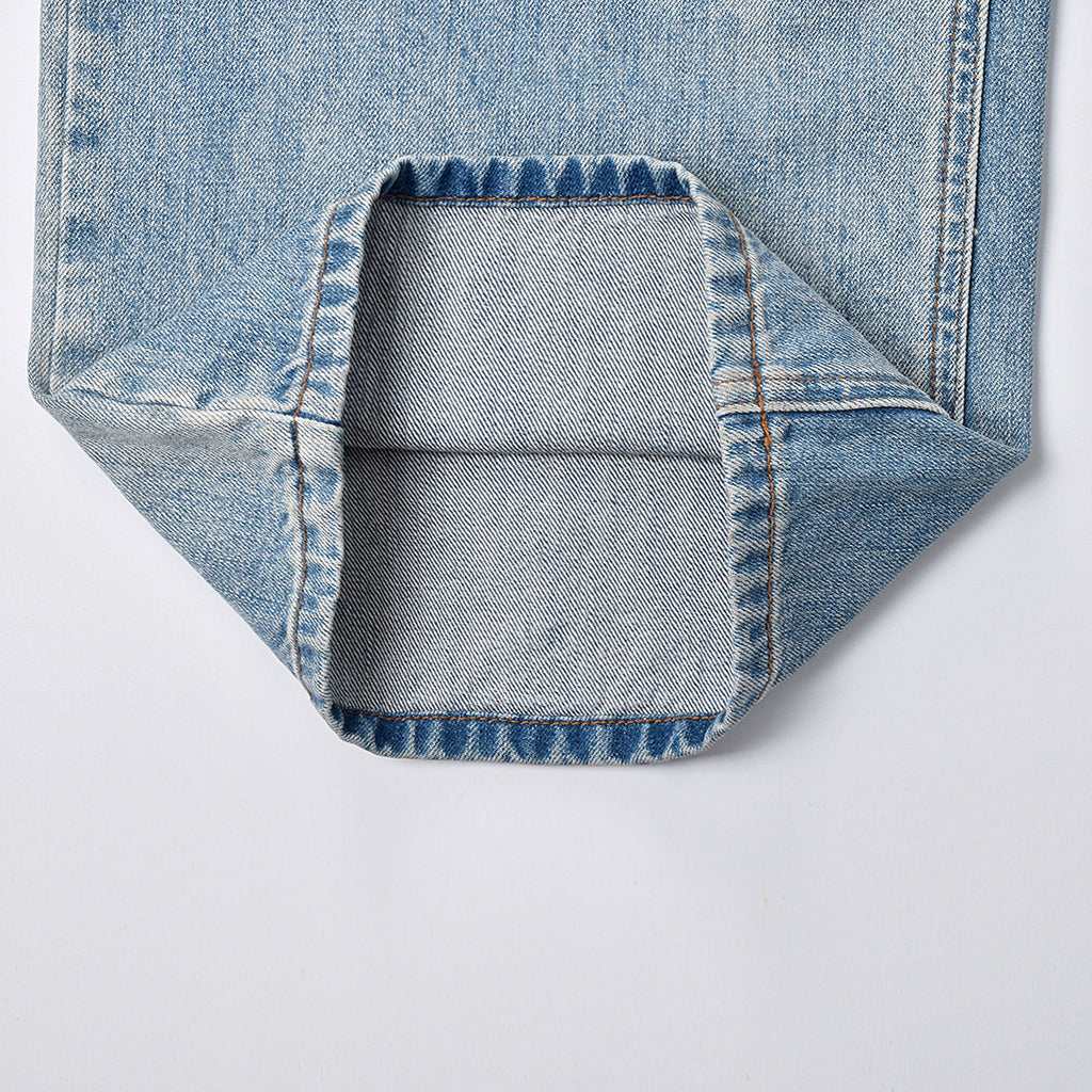 Custom Men's Blue Baggy Taper Fit Washed Denim Jeans Pant