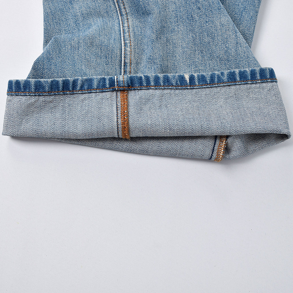 Custom Men's Blue Baggy Taper Fit Washed Denim Jeans Pant