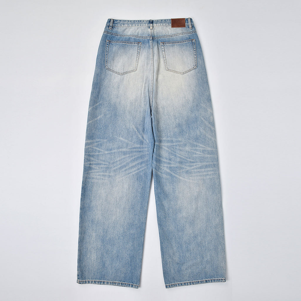 Custom Men's Blue Baggy Taper Fit Washed Denim Jeans Pant