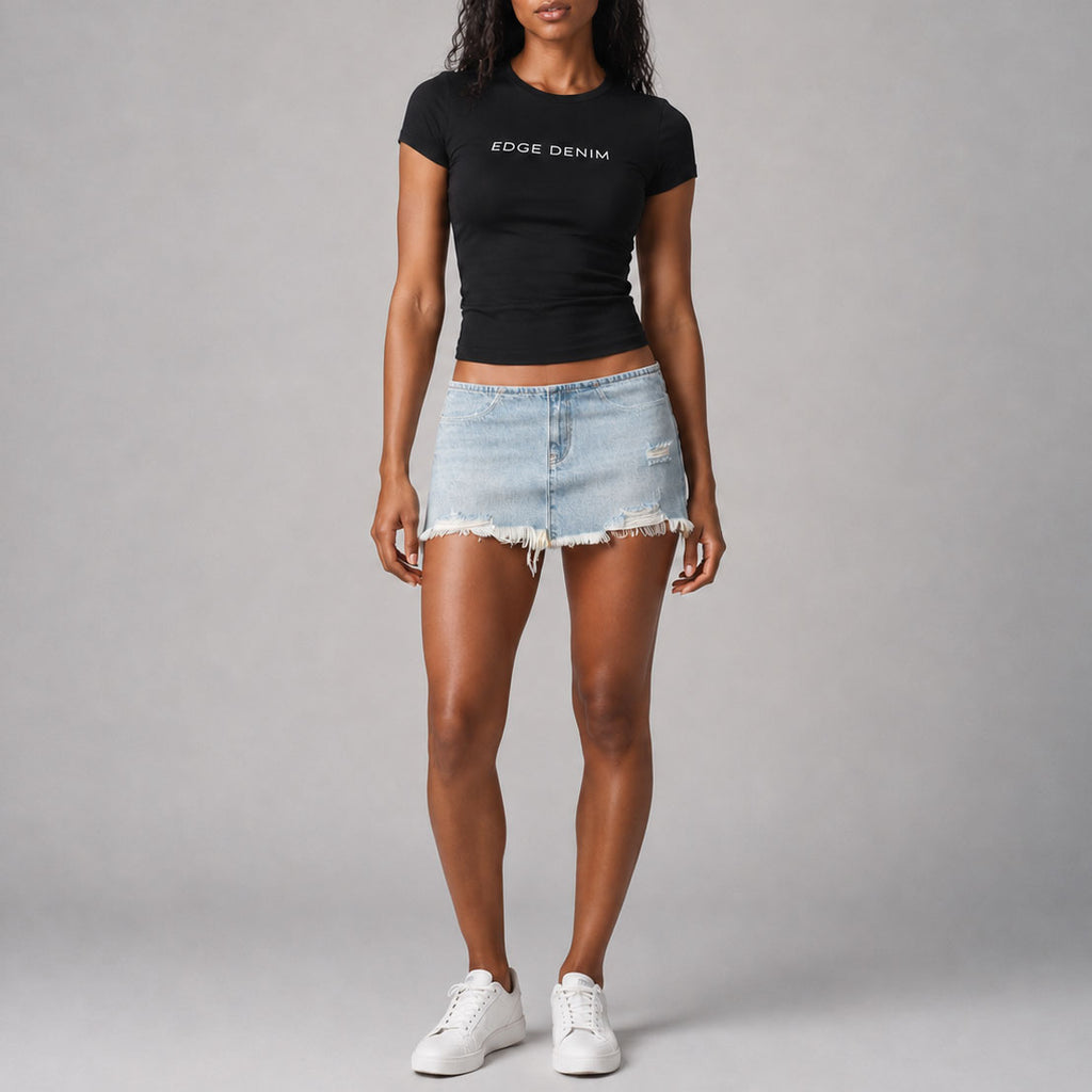 Custom Women's Distressed Washed Mini Denim Skirt