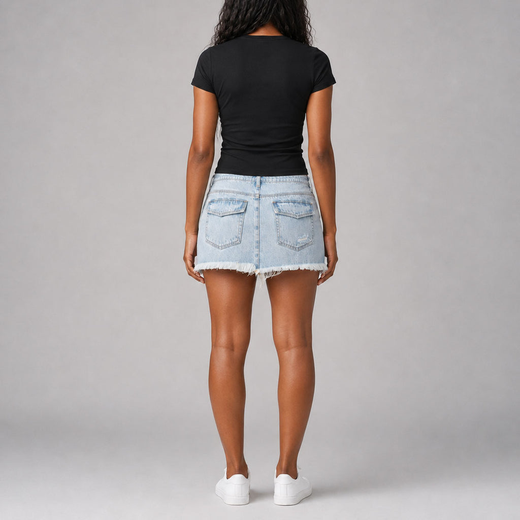 Custom Women's Distressed Washed Mini Denim Skirt